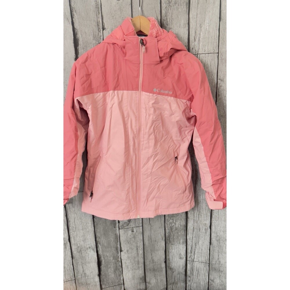 Columbia Girls Interchange Lined Jacket Coral Pink Zips & Snaps Omni Tech